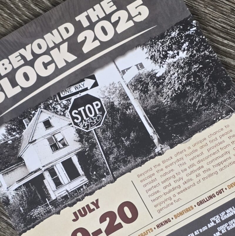 letter sized flyer invite for block party on July 19-20